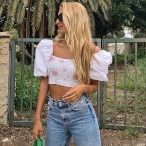 Zara floral poplin smocked crop top